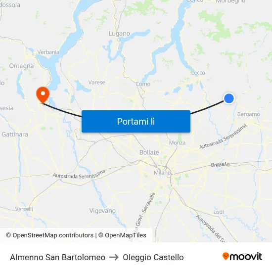 Almenno San Bartolomeo to Oleggio Castello map
