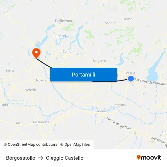 Borgosatollo to Oleggio Castello map
