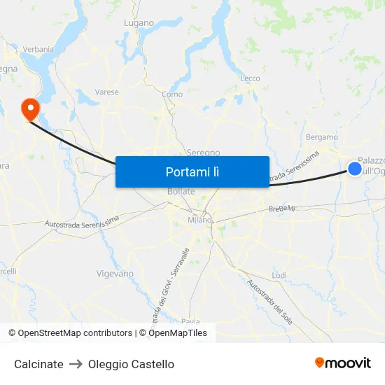 Calcinate to Oleggio Castello map