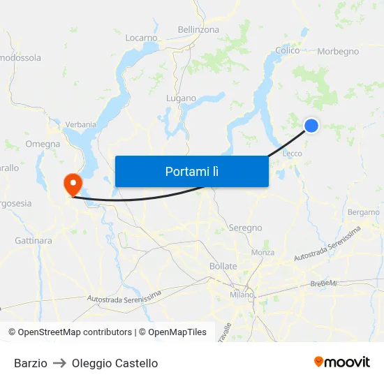 Barzio to Oleggio Castello map