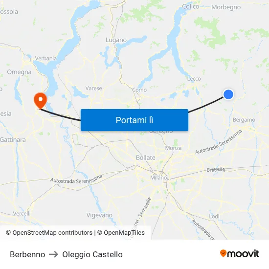 Berbenno to Oleggio Castello map