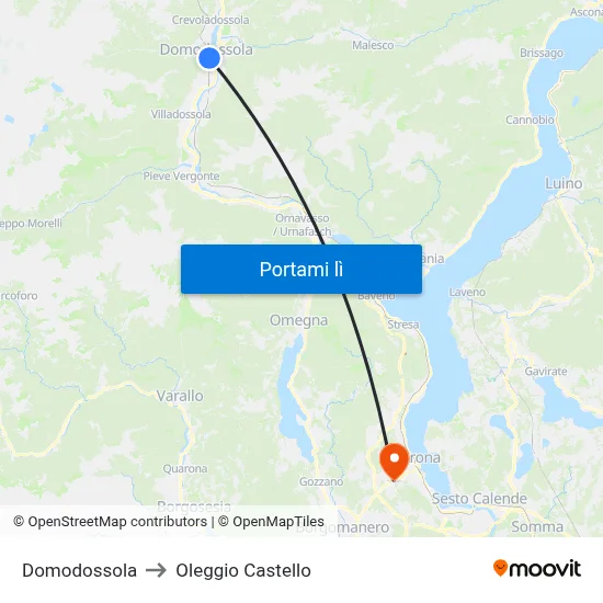 Domodossola to Oleggio Castello map