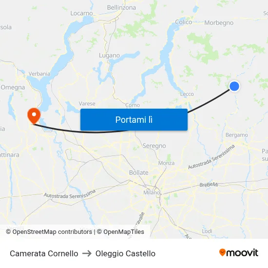 Camerata Cornello to Oleggio Castello map