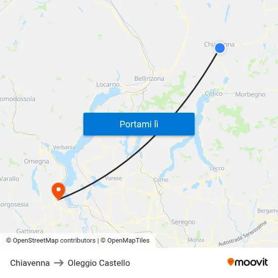 Chiavenna to Oleggio Castello map