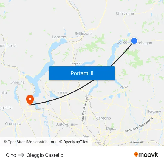 Cino to Oleggio Castello map