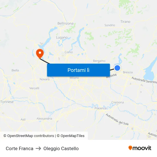 Corte Franca to Oleggio Castello map