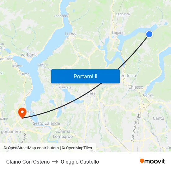 Claino Con Osteno to Oleggio Castello map