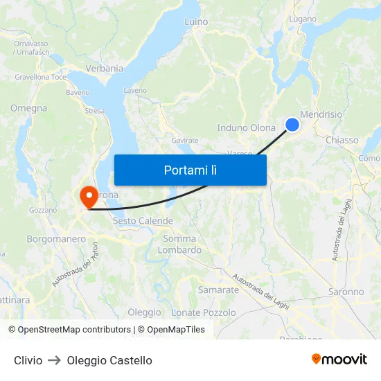 Clivio to Oleggio Castello map