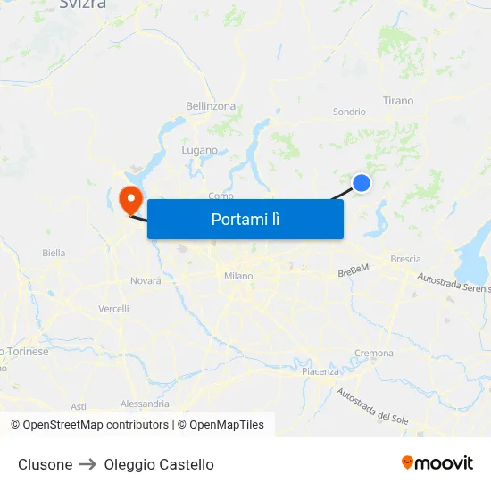 Clusone to Oleggio Castello map