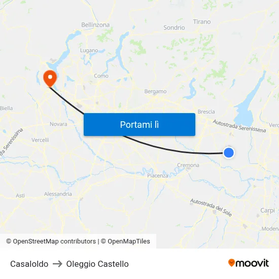 Casaloldo to Oleggio Castello map