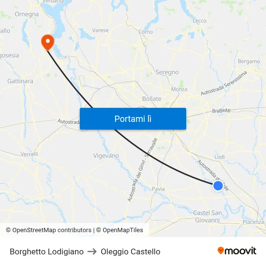 Borghetto Lodigiano to Oleggio Castello map