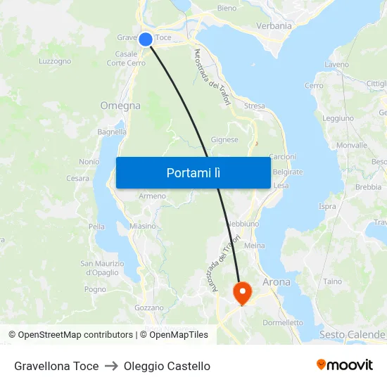 Gravellona Toce to Oleggio Castello map