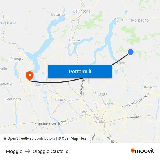 Moggio to Oleggio Castello map