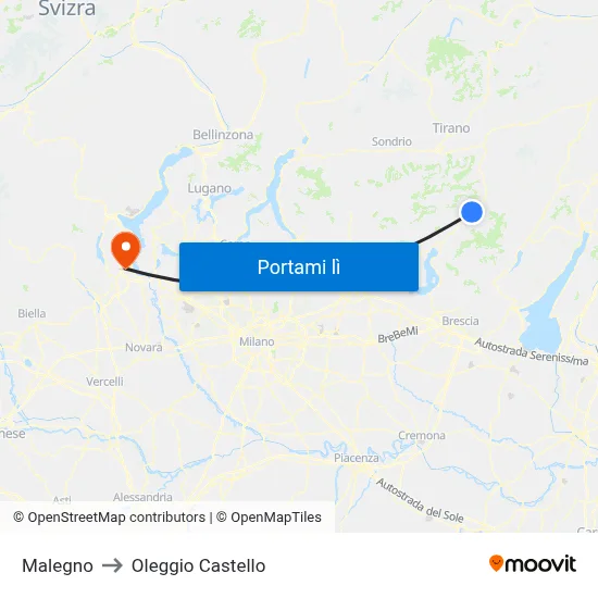 Malegno to Oleggio Castello map