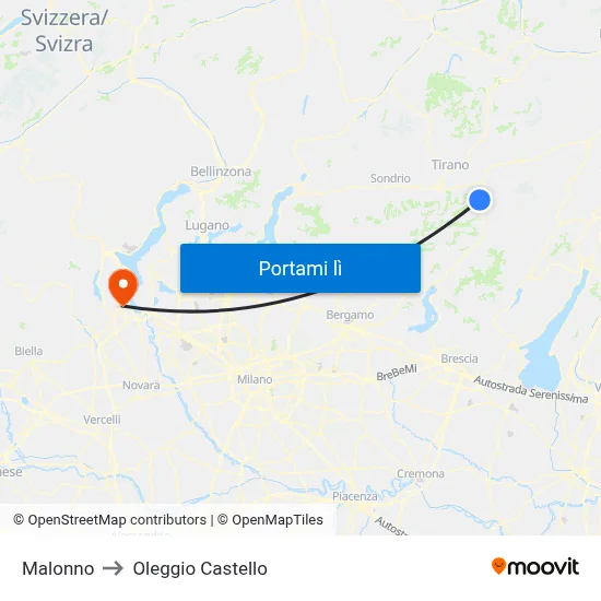 Malonno to Oleggio Castello map