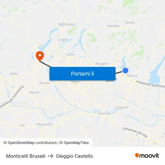 Monticelli Brusati to Oleggio Castello map