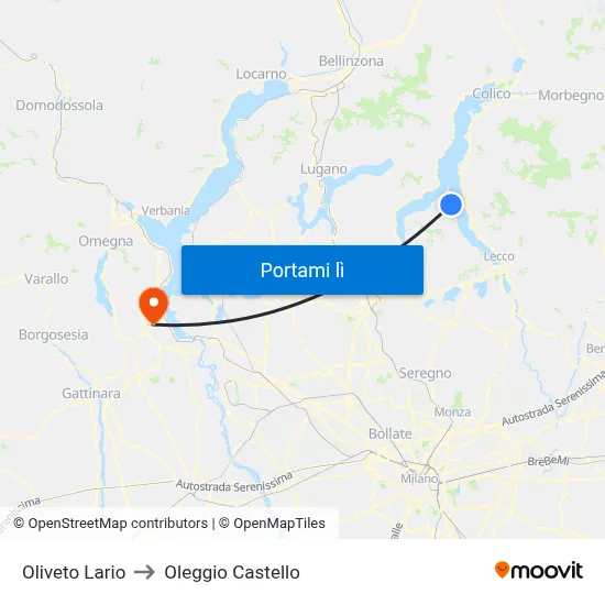 Oliveto Lario to Oleggio Castello map