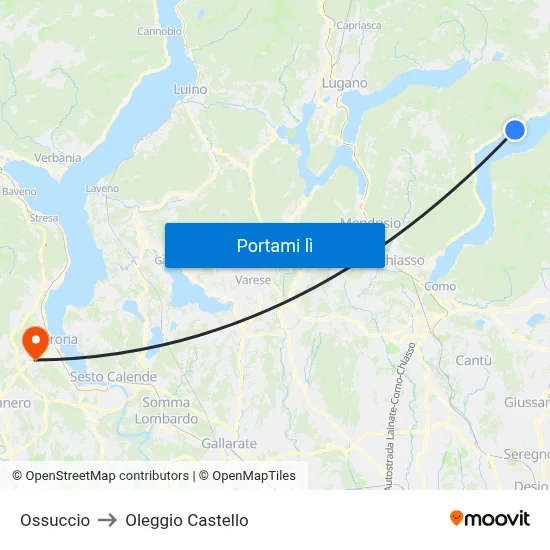 Ossuccio to Oleggio Castello map