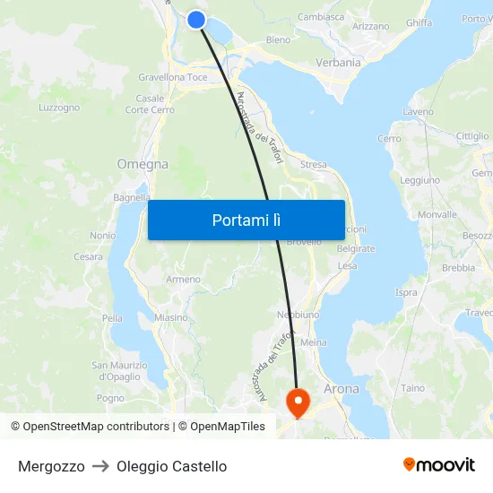 Mergozzo to Oleggio Castello map