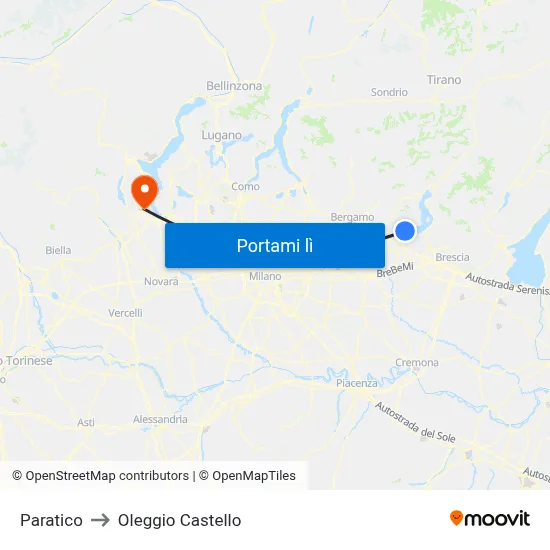 Paratico to Oleggio Castello map