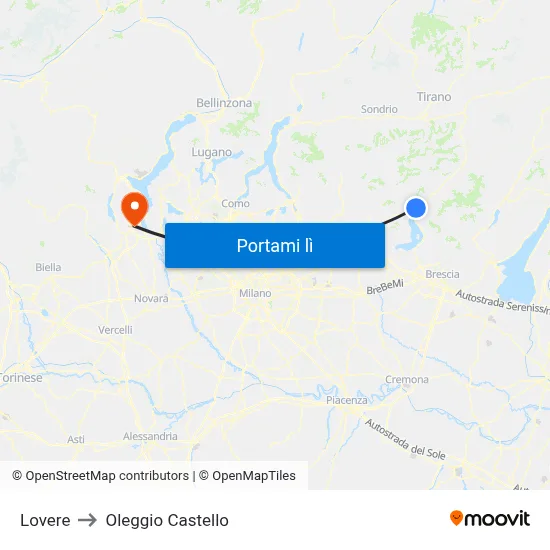 Lovere to Oleggio Castello map