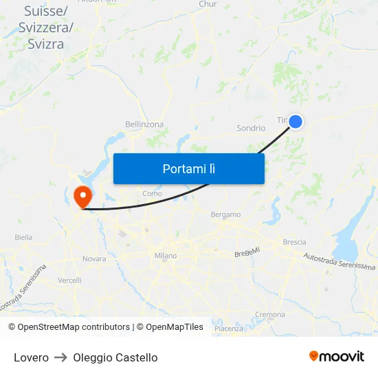 Lovero to Oleggio Castello map