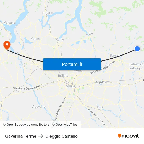 Gaverina Terme to Oleggio Castello map