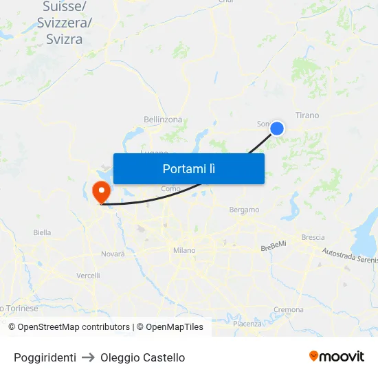 Poggiridenti to Oleggio Castello map