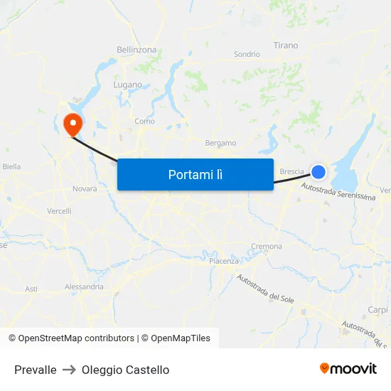 Prevalle to Oleggio Castello map