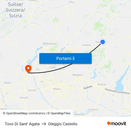 Tovo Di Sant' Agata to Oleggio Castello map
