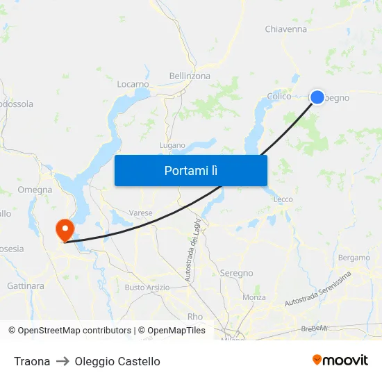 Traona to Oleggio Castello map