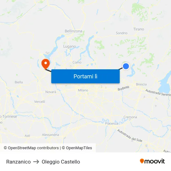 Ranzanico to Oleggio Castello map