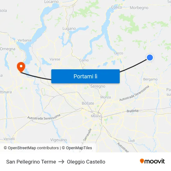San Pellegrino Terme to Oleggio Castello map