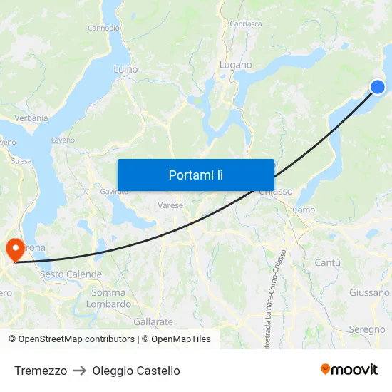 Tremezzo to Oleggio Castello map