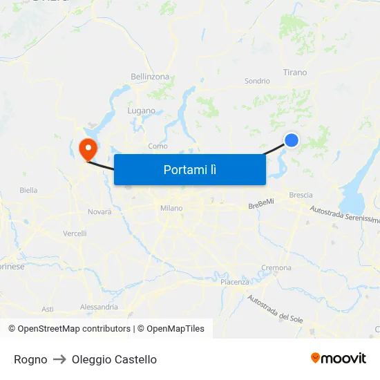 Rogno to Oleggio Castello map