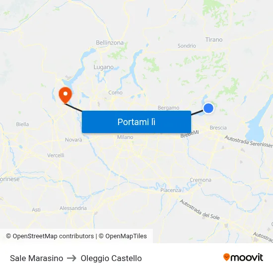 Sale Marasino to Oleggio Castello map