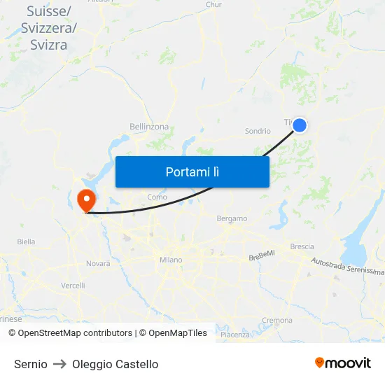 Sernio to Oleggio Castello map