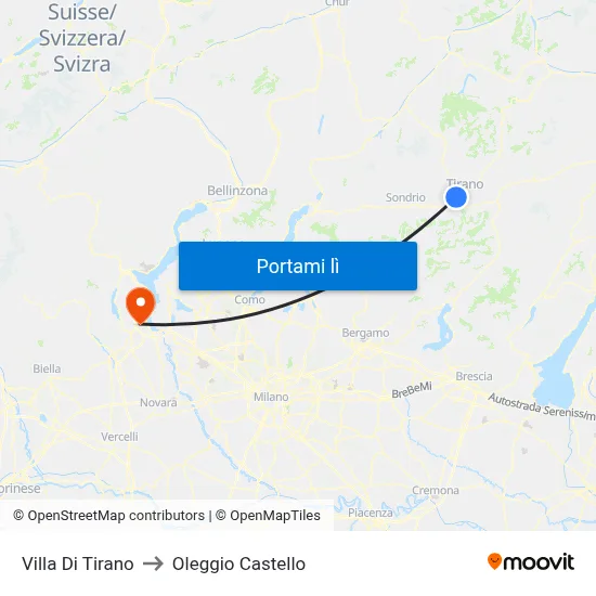 Villa Di Tirano to Oleggio Castello map