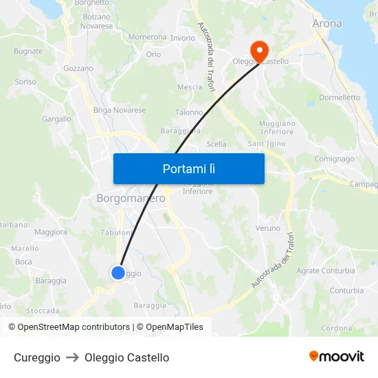 Cureggio to Oleggio Castello map