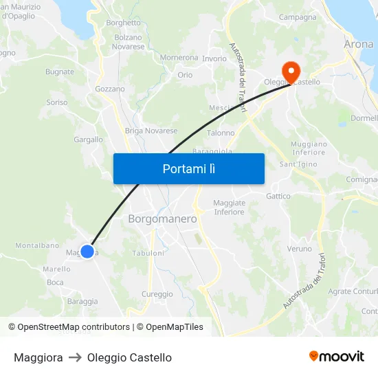 Maggiora to Oleggio Castello map