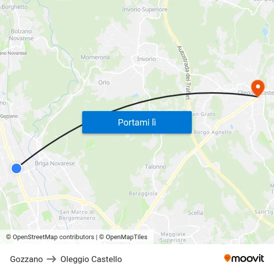 Gozzano to Oleggio Castello map