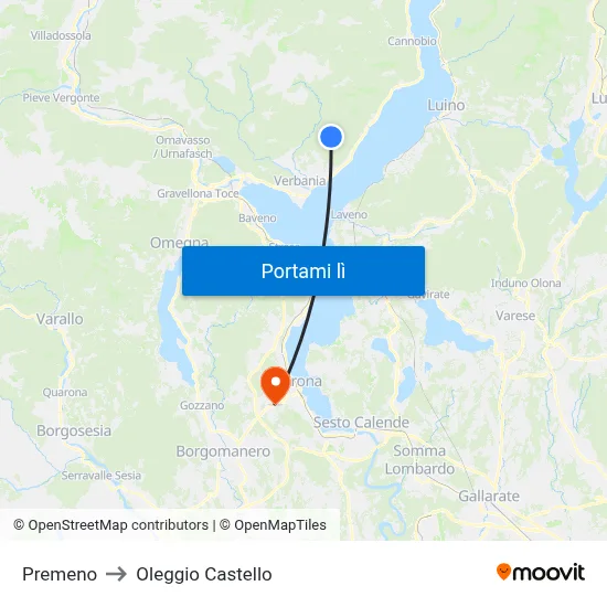 Premeno to Oleggio Castello map