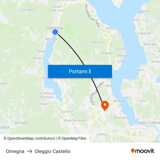 Omegna to Oleggio Castello map