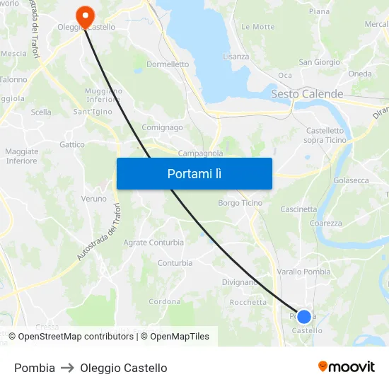 Pombia to Oleggio Castello map