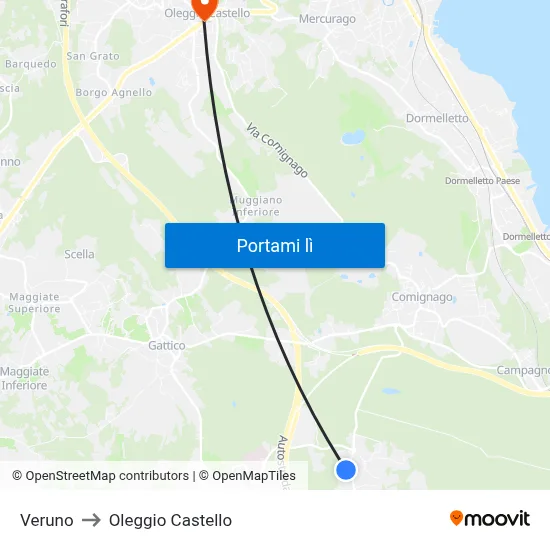 Veruno to Oleggio Castello map