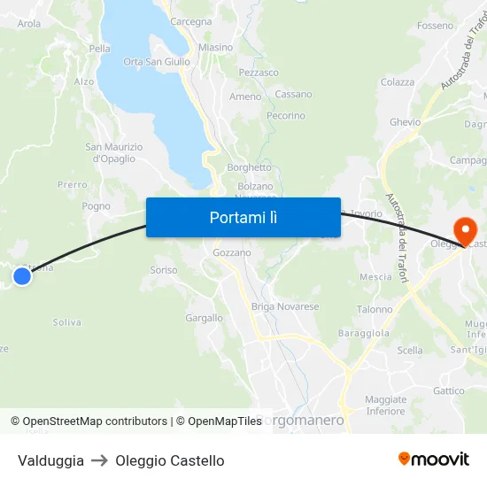 Valduggia to Oleggio Castello map