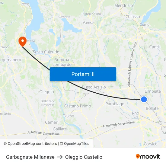 Garbagnate Milanese to Oleggio Castello map