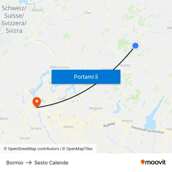 Bormio to Sesto Calende map