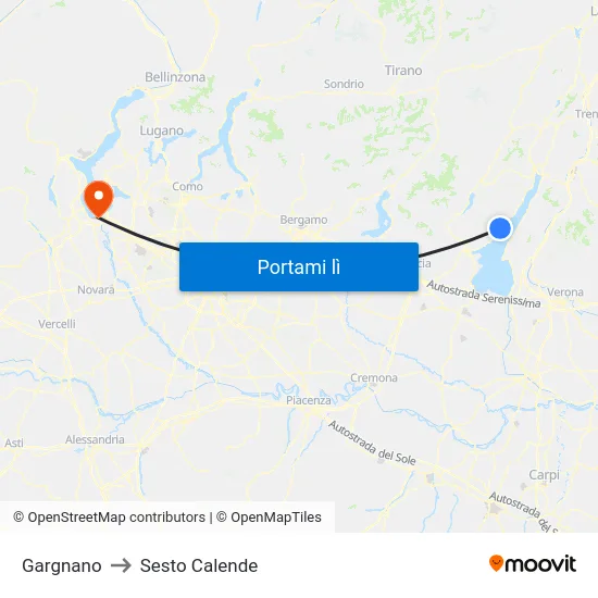 Gargnano to Sesto Calende map