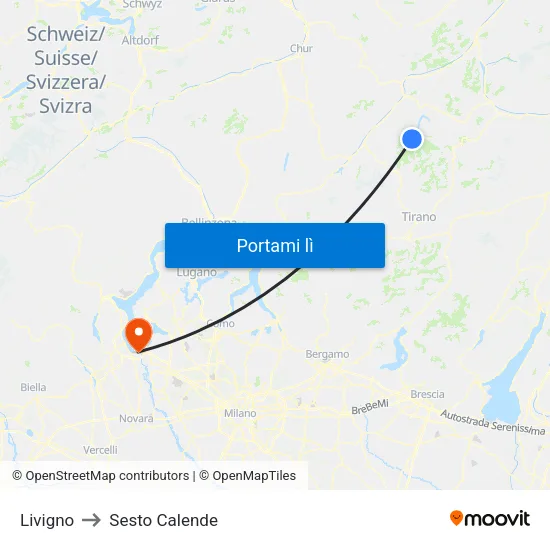 Livigno to Sesto Calende map